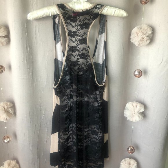 Racer back black tan zig zag with lace, top - Picture 3 of 5